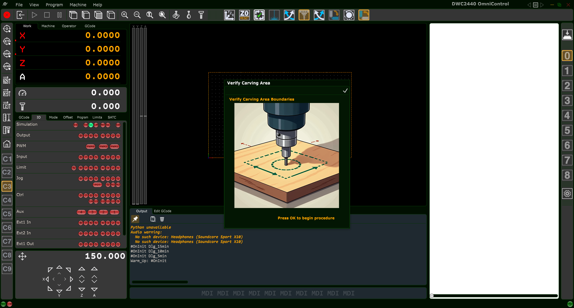 Verify Carving Area popup dialog
